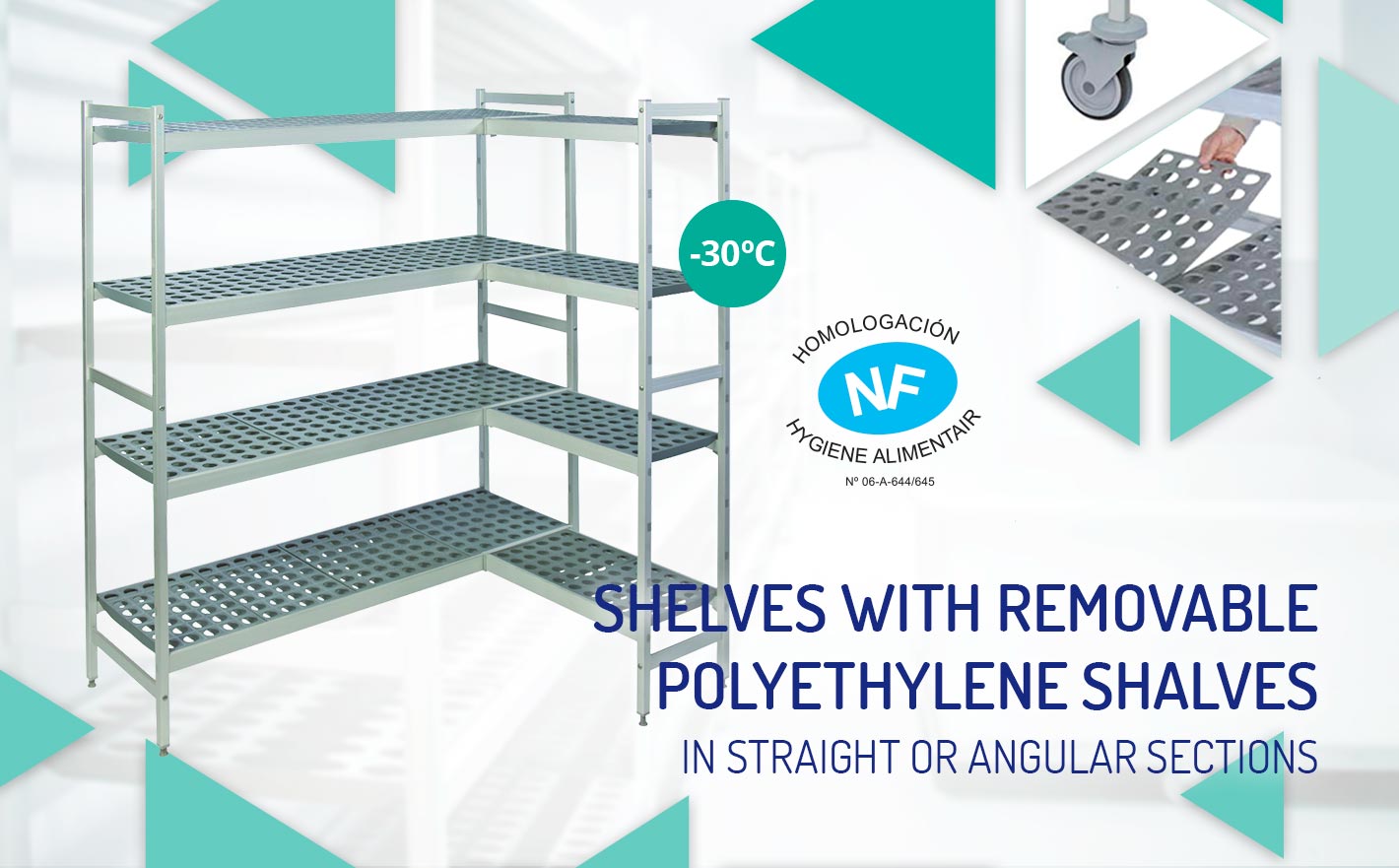 Shelves with removable polyethylene shelves