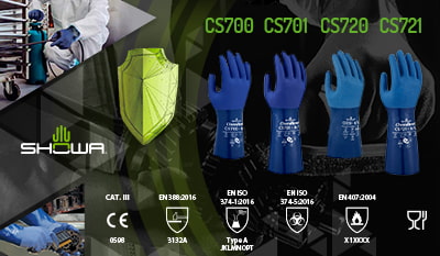 Showa gloves. Nitrile gloves for chemical protection