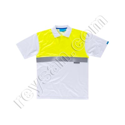 HIGH VISIBILITY WHITE-YELLOW POLO SHIRT